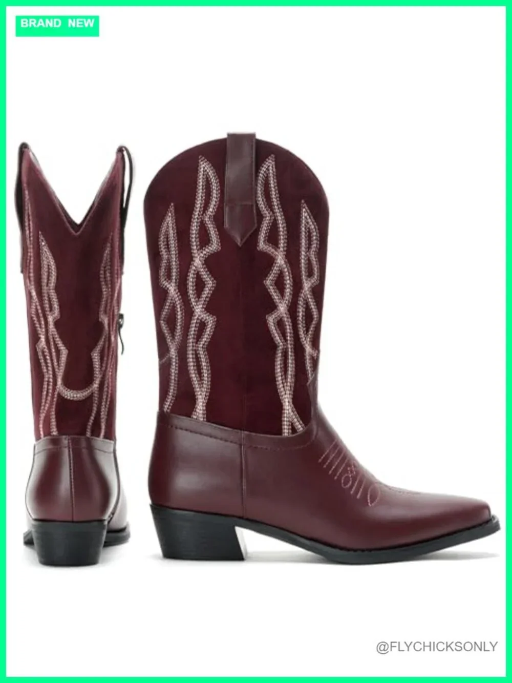 Women's Cowboy Boots Western Mid Calf Embroidery Patchwork Suede Cowgirl Boots